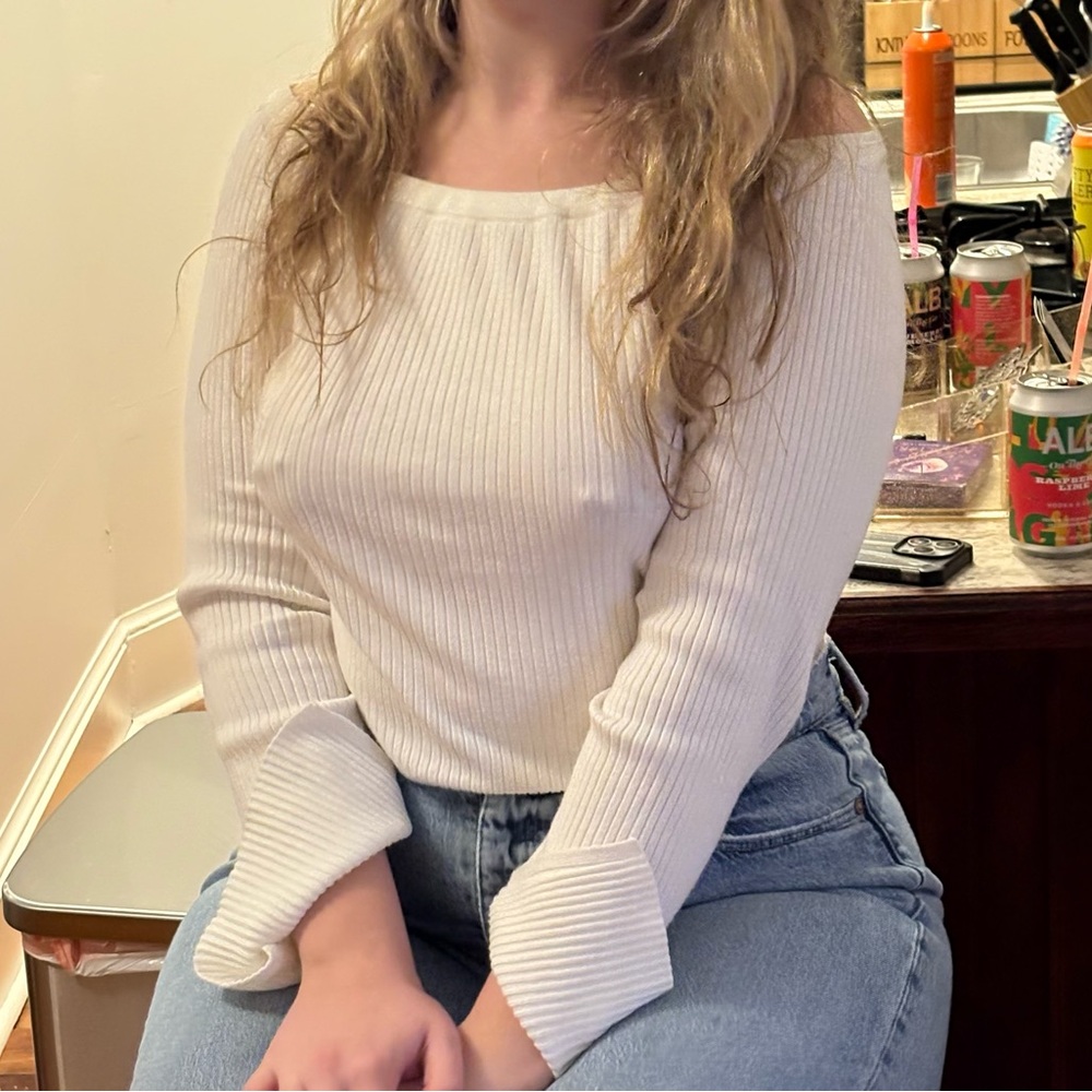 Garage- White off the shoulder long sleeve top (L)